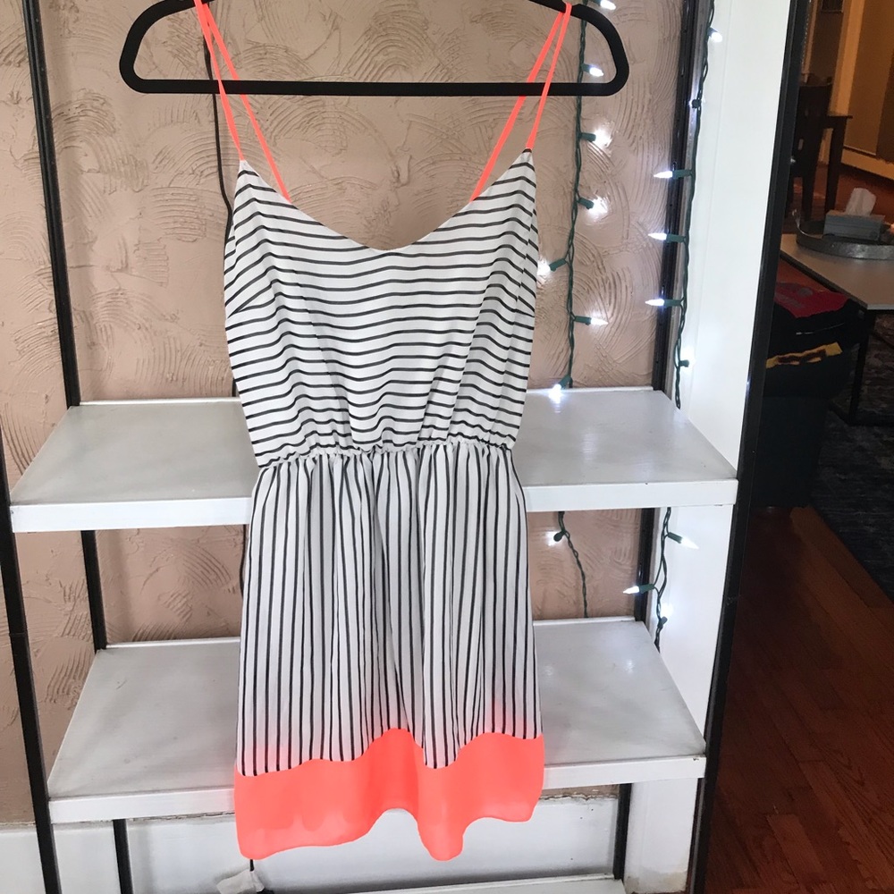 Striped sundress with neon pink trim